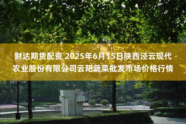 财达期货配资 2025年6月15日陕西泾云现代农业股份有限公司云阳蔬菜批发市场价格行情